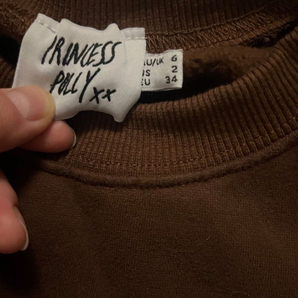 Princess Polly Cocoa Brown Classic Club Fleece Crewneck Sweatshirt Size 2 - Picture 3 of 3